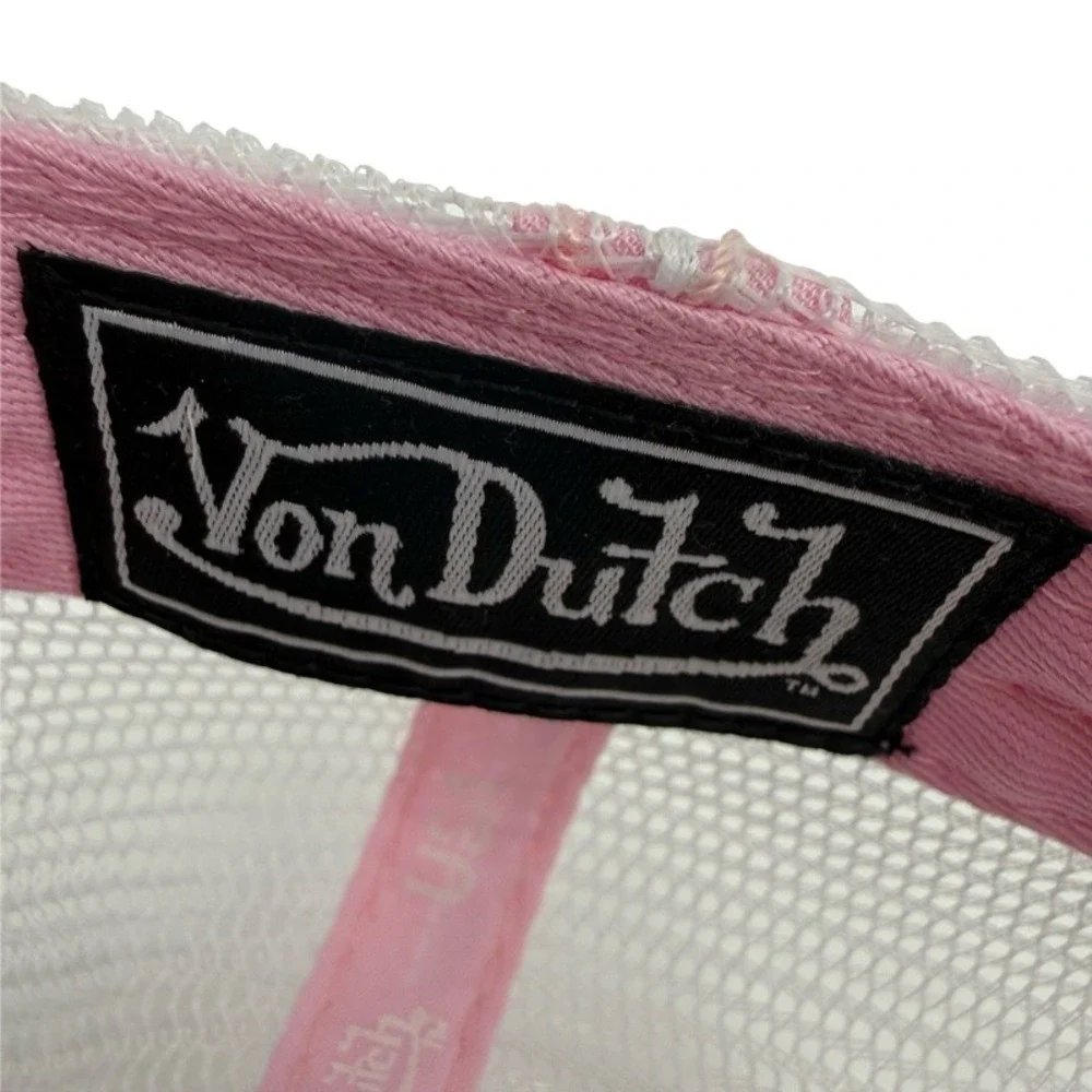 VON DUTCH NEW OS Trucker Hat Pink Velvet Velour Mesh Snapback Y2K Retro Logo
